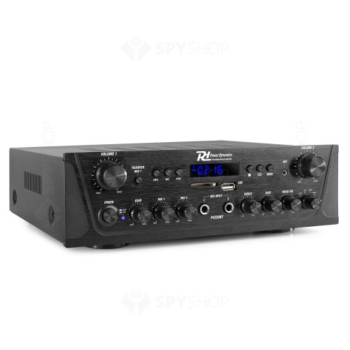 Amplificator audio profesional cu 2 canale Power Dynamics PV220BT 953.030, USB/SD, Bluetooth, MP3, 2x50W RMS, 8 ohm