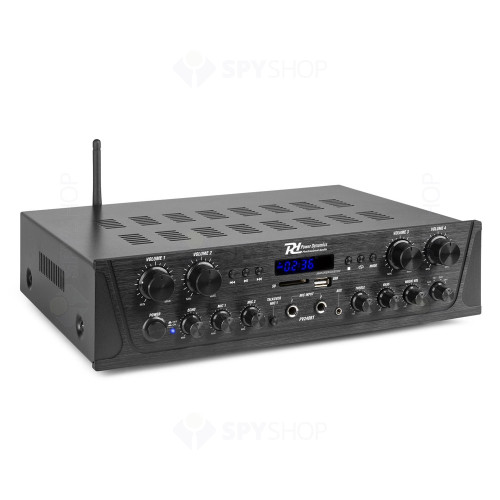 Amplificator audio profesional cu 4 canale Power Dinamics PV240BT 953.032, USB/SD, Bluetooth, 200W RMS, 8 ohm