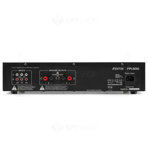 Amplificator digital profesional Fenton FPL500 172.084, USB/SD, Bluetooth, MP3, 500W, 4 ohm