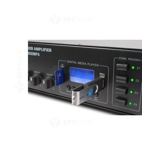 Amplificator pe 4 zone Power Dynamics PDV120Z 952.069, USB/SD, MP3, 120W RMS, 100V/8ohm