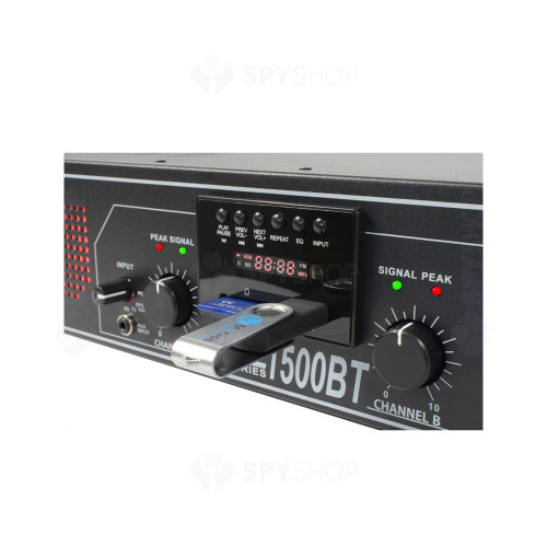 Amplificator profesional Skytec SPL1500BTMP3 175.550, USB/SD, Bluetooth, 2x250W, 4-8 ohm