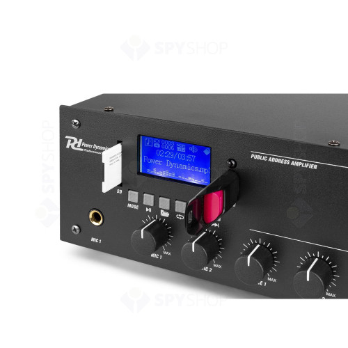 Amplificator sonorizari cu 2 zone Power Dynamics PPA502 952.084, USB/SD, Bluetooth, MP3, 50W RMS, 100V/70V/8 ohm