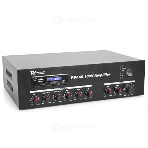 Amplificator sonorizari linie Power Dynamics PBA60 952.093, USB/SD, Bluetooth, 30W RMS, 100V/8ohm