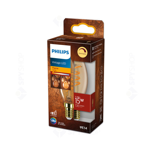 Bec LED dimabil Philips Classic B35,  2.5 W, E14, 136 lm, 1800K, 15000 ore