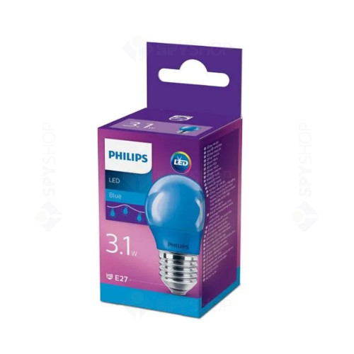 Bec LED Philips Colored Blue P45, E27, 25W, lumina albastra