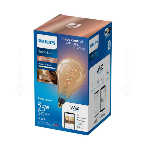 Bec LED smart Philips PS160,  6 W, E27, 390 lm, 2000K-5000K, 15000 ore, WiFi, Bluetooth