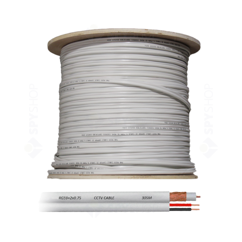Cablu coaxial RG 59 + Alimentare 2x0.75, cupru, rola 305 m 