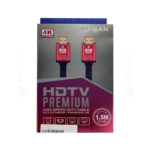 Cablu premium 2.0 HDMI 2.0 High Speed, 4K, placat cu aur, 60 Hz, Ethernet 10/100 Mbps, tata-tata, 1.5 m