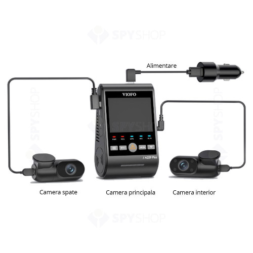 Camera auto tripla Viofo A229-PLUS-3CH, 2K/2K/Full HD, WiFi, GPS Logger, microfon, slot card, super night vision 2.0