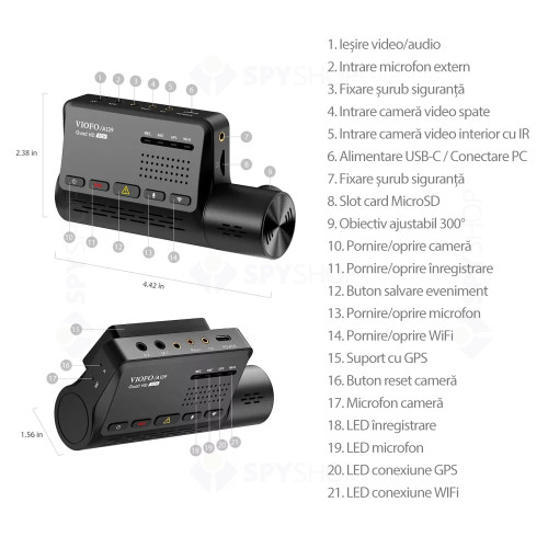 RESIGILAT - Camera pentru masina Viofo A139, 2K, WiFi, GPS Logger, 3 camere, microfon, slot card