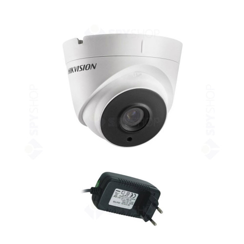 Camera supraveghere Dome Hikvision TurboHD DS-2CE56D0T-IT3F, 2 MP, IR 40 m, 2.8 mm + alimentator