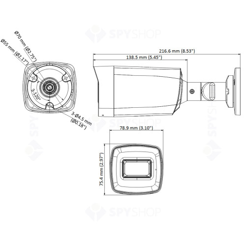 RESIGILAT - Camera supraveghere exterior Hikvision DS-2CE17H0T-IT3FS, 5 MP, 2.8 mm, IR 40 m, audio prin coaxial, microfon