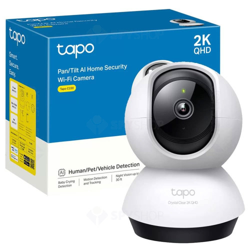 Camera supraveghere interior wireless dome TP-Link Tapo C220, 4 MP, 4 mm, IR 9 m, slot card, microfon, auto-tracking