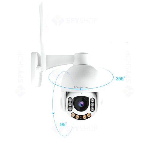 Camera supraveghere wireless IP WiFi Speed Dome Vstarcam CS65-X5, 2 MP, IR 20 m, 3.5 - 9.5 mm, microfon, stroboscop, sirena, slot card