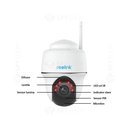 Camera supraveghere wireless Wi-Fi Reolink Argus PT Lite, 3MP, IR 10 m, microfon si difuzor, slot card, vizualizare de pe telefon