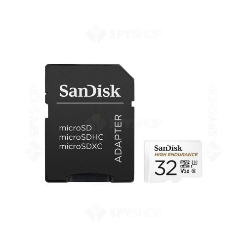 Card de memorie SanDisk HIGH Endurance MicroSD HC SDSQQNR-032G-GN6IA, 32 GB, U3, clasa 10, 100Mb/s + adaptor SD
