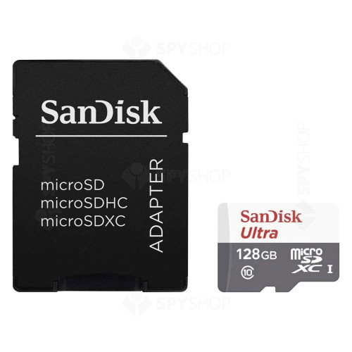 Card de memorie SanDisk Micro-SDXC SDSQUNR-128G-GN6TA, 128 Gb, clasa 10, 80 Mbps + adaptor