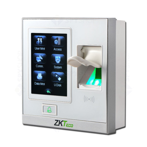 Cititor de proximetate biometric TCP/IP ZKTeco LC-SF420ZLM-W-2, ecran tactil 2.8 inch, Mifare, 13.56 MHz, 1.500 amprente, 5.000 carduri, 80.000 evenimente
