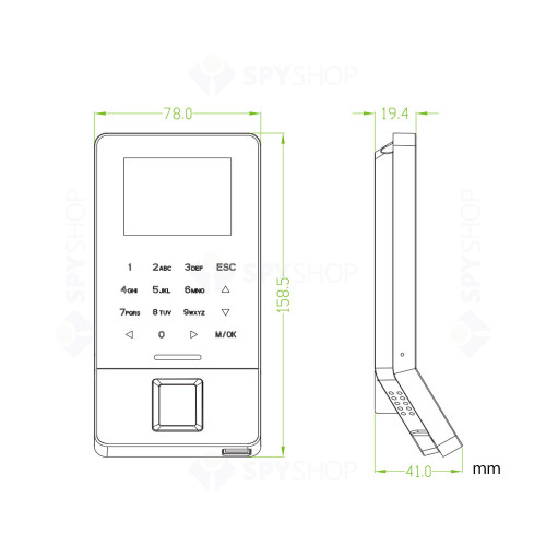 Cititor de proximitate biometric standalone IP WiFi ZKTeco ACO-F22-WHITE-2, ecran LCD 2.4 inch, Mifare, 3.000 amprente, 5.000 carduri, 30.000 evenimente