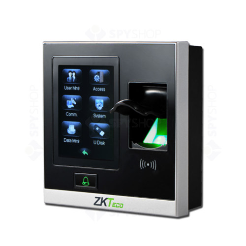 Cititor de proximitate biometric TCP/IP ZKTeco LC-SF420ZLM-B-2, ecran tactil 2.8 inch, Mifare, 13.56 MHz, 1.500 amprente, 5.000 carduri, 80.000 evenimente