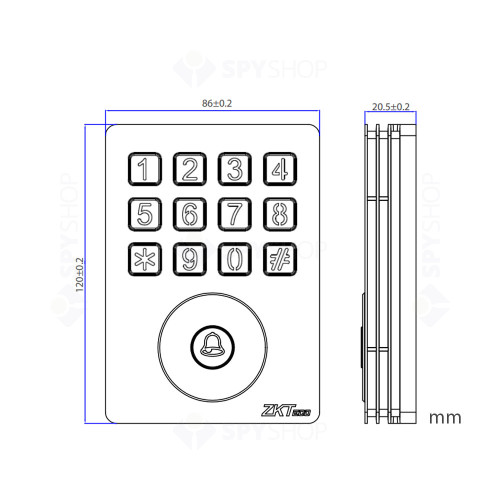 Cititor de proximitate RFID standalone cu tastatura ZKTeco ACC-SKW-PRO-H2-2, Mifare, cod PIN, 13.56 MHz, 5.000 utilizatori