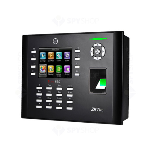Controler de acces biometric IP ZKTeco TA-ICLOCK-680ZMM-12, ecran 3.5 inch, parola, 8.000 amprente, 10.000 carduri, 200.000 evenimente