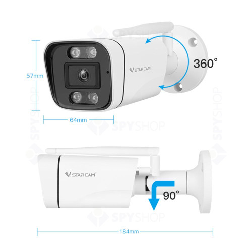 Camera supraveghere wireless WiFi VStarcam CS58, 3 MP, 4 mm, IR 10 m, PoE, microfon, difuzor, slot card