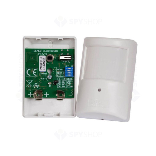 Detector de miscare wireless dual PIR Elmes PTX 50, 18 m, 90 grade, lentila interschimbabila, 433 MHz, RF 50 m