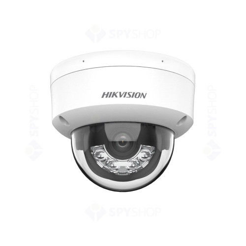 Camera supraveghere interior IP Dome Hikvision Hybrid Light DS-2CD1123G2-LIUF, 2MP, 2.8 mm, IR/lumina alba 30 m, slot card, microfon, PoE