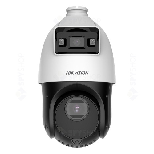 Camera supraveghere IP Speed Dome PTZ Duala Hikvision TandemVu DS-2SE4C425MWG-E14F0, 4 MP, 4.8-120 mm / 2.8 mm, motorizat, IR 100 m, lumina alba 30 m, x25,slot card, Hi-PoE