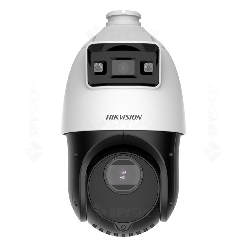 Camera supraveghere IP Speed Dome PTZ Duala Hikvision TandemVu DS-2SE4C415MWG-E14F0, 4 MP, 4.8-72 mm / 2.8 mm, motorizat, IR 100 m, lumina alba 30 m, x15,slot card, Hi-PoE