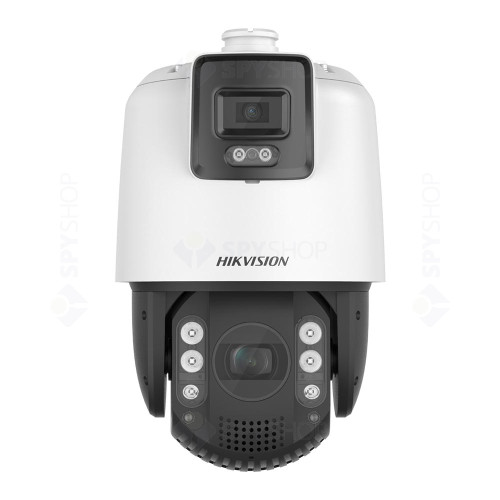 Camera supraveghere IP Speed Dome PTZ Duala Hikvision TandemVu DS-2SE7C432MW-AEB(14F1)(O-STD)(P3), 4 MP, 5.9 - 188.8 mm / 4 mm, motorizat, lumina alba 30 m, IR 200 m, stroboscop, slot card, x32, Hi-PoE