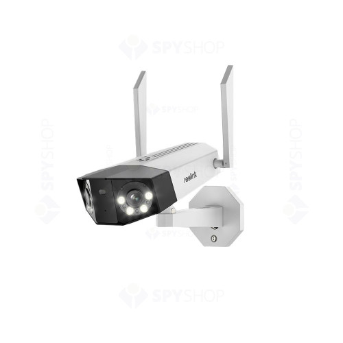 Camera supraveghere IP exterior Reolink Duo WiFi W730, 8MP, unghi vizual 180 grade, slot card, lumina alba/IR 30 m, detectie oameni/vehicule, microfon, difuzor