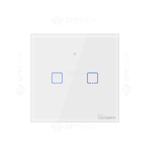 Intrerupator touch smart dublu WiFi Sonoff TX T0EU2C, 2.4 GHz, alb