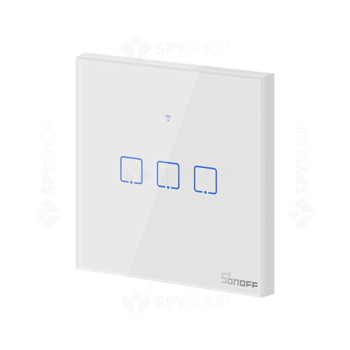 Intrerupator touch smart dublu WiFi Sonoff TX T0EU3C, 2.4 GHz, alb