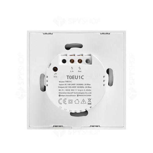 Intrerupator touch smart simplu WiFi Sonoff TX T0EU1C, 2.4 GHz, alb