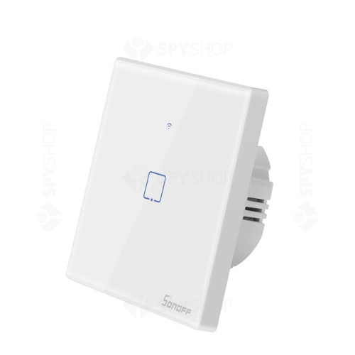 Intrerupator touch smart simplu WiFi Sonoff TX T1EU1C, 2.4 GHz, 433 MHz, alb