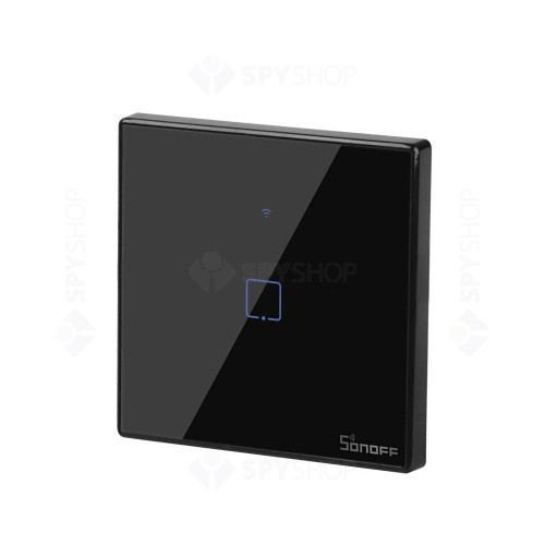 Intrerupator touch smart simplu WiFi Sonoff TX T3EU1C, 2.4 GHz, 433 MHz, negru