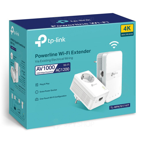 Kit adaptor WiFi Powerline Tp-Link TL-WPA7617 KIT, AV1000, gigabit, plug-pair and play, dual band