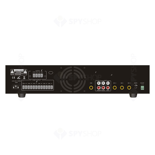 Mixer amplificator cu 6 zone de reglaj pentru sisteme de Public Address PA ITC TI-240Z, 240 W, 100 V, MP3 (USB/SD), FM Tuner, Bluetooth, 1U
