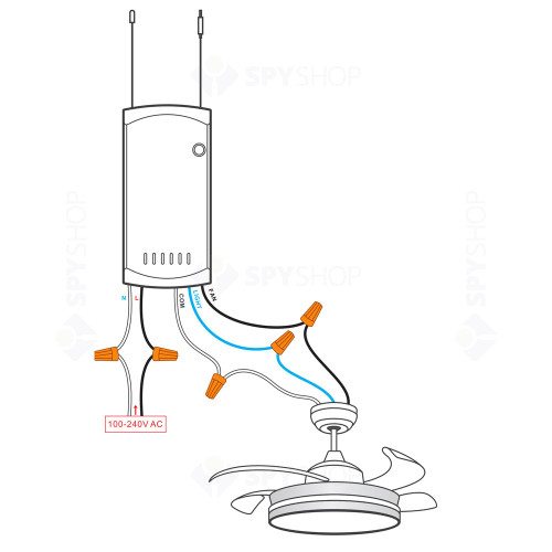 Modul de comanda smart WiFi pentru ventilator de tavan Sonoff iFan04-H, 230 V, 5 A, RF 433 MHz