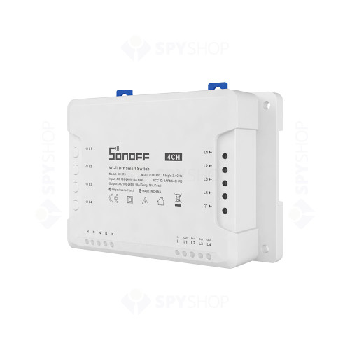 Modul de comanda smart WiFi Sonoff 4CHR3, 4 canale, 16A/3500W, 2.4 GHz, inching/interlock/self-locking