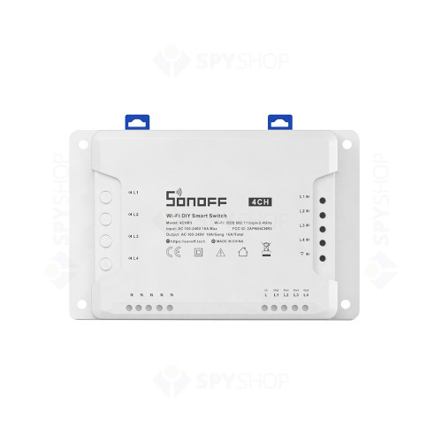 Modul de comanda smart WiFi Sonoff 4CHR3, 4 canale, 16A/3500W, 2.4 GHz, inching/interlock/self-locking