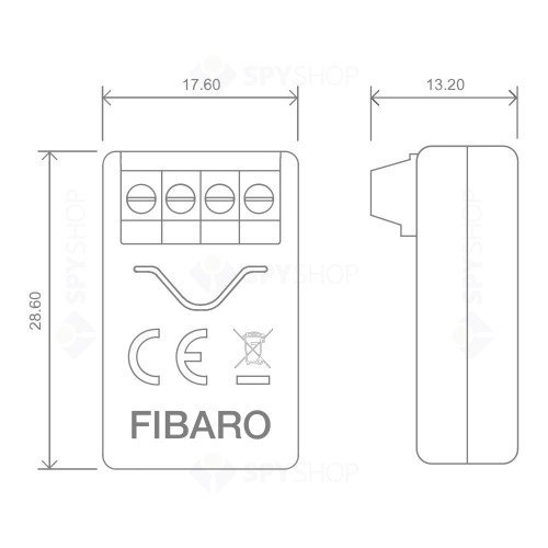 Modul Fibaro Smart Implant FGBS-222 ZW5, Z-Wave Plus, 868/869 MHz, RF 50 m, 3 intrari, 2 iesiri, senzor temperatura