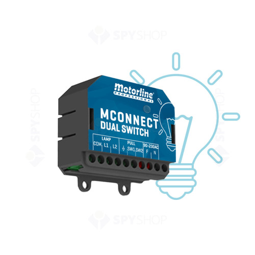 Modul pentru automatizarea luminilor Motorline MCONNECT DUAL SWITCH, WiFi, Bluetooth, 2.4 GHz, control de pe telefon