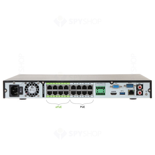 RESIGILAT - NVR Dahua NVR5216-16P-4KS2E, 16 canale, 12 MP, 320 Mbps, PoE, functii smart