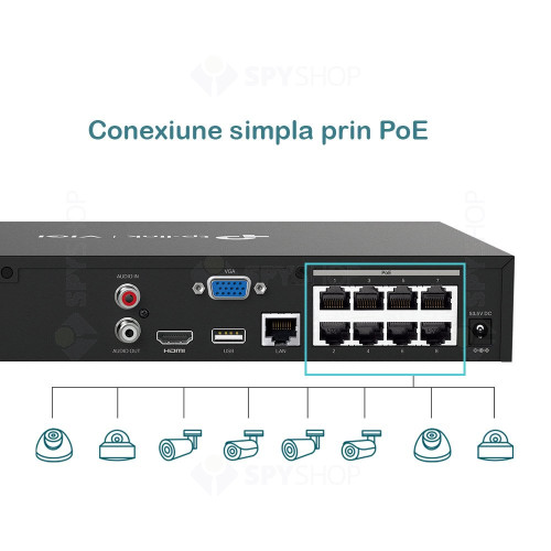 NVR TP-Link VIGI NVR1008H-8P, 8 canale, 8 MP, plug & play, PoE