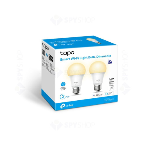 Pachet 2 becuri LED smart +  WiFi TP-Link TAPO L530E(2-PACK), 2.4 GHz, 806 lumeni, 60 W