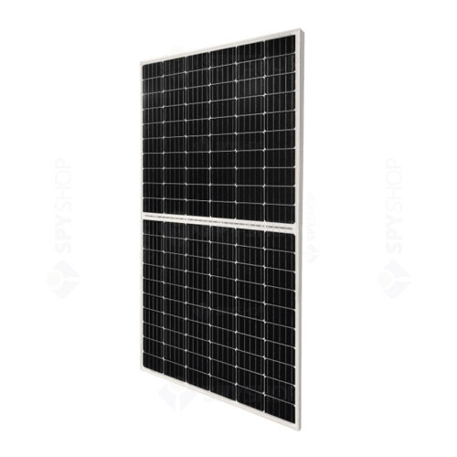 Sistem fotovoltaic 6 kW, invertor monofazat hibrid WiFi si 14 panouri Canadian Solar, 120 celule, 455 W, pe structura de metal
