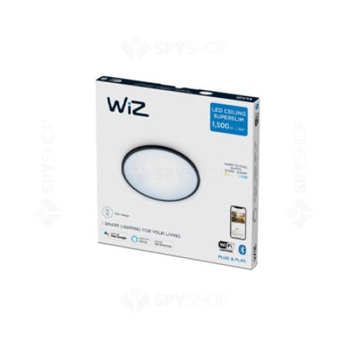 Plafoniera LED inteligenta WiZ SuperSlim, Dimabila, Wi-Fi, Bluetooth, 16W, 1500 lm, 2700-6500K
